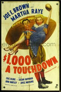 2r011 $1,000 A TOUCHDOWN style A 1sheet '39 great art of football player Joe E. Brown holding Martha Raye!