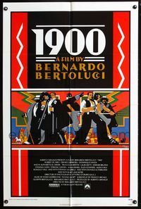 2r018 1900 one-sheet movie poster '77 Bernardo Bertolucci, Robert De Niro, cool Doug Johnson art!