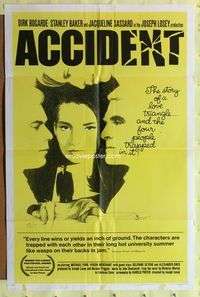 2r033 ACCIDENT one-sheet movie poster '67 Losey, written by Harold Pinter, sexy Jacqueline Sassard!