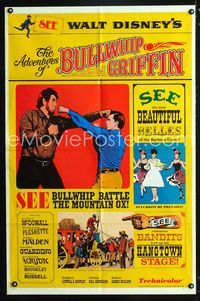 2r037 ADVENTURES OF BULLWHIP GRIFFIN one-sheet '66 Disney, beautiful belles, mountain ox battle!