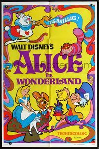 2r045 ALICE IN WONDERLAND one-sheet movie poster R74 Disney, great different psychedelic artwork!