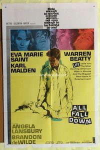 2r050 ALL FALL DOWN one-sheet poster '62 Warren Beatty, Eva Marie Saint, Karl Malden, Frankenheimer