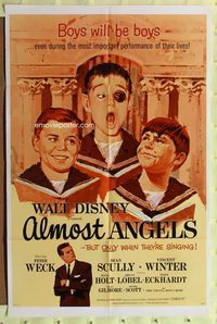 2r055 ALMOST ANGELS one-sheet movie poster '62 Walt Disney, great artwork of choirboys!
