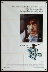 2r060 AND JUSTICE FOR ALL one-sheet movie poster '79 Al Pacino is out of order!