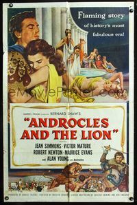 2r061 ANDROCLES & THE LION one-sheet movie poster '52 artwork of Victor Mature holding Jean Simmons!