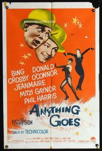2r069 ANYTHING GOES one-sheet '56 Bing Crosby, Donald O'Connor, Jeanmarie, music by Cole Porter!