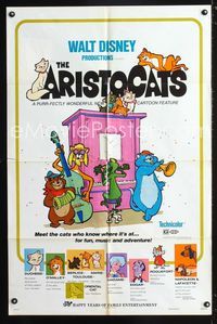 2r071 ARISTOCATS one-sheet movie poster R73 Walt Disney feline jazz musical cartoon, great image!