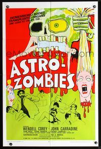 2r073 ASTRO-ZOMBIES 1sheet '68 great wild art of creature eating sexy girl & holding severed head!