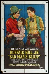 2r004 BAD MAN'S BLUFF 1sh '26 stone litho art of Buffalo Bill Jr. helpless as his girl is grabbed!