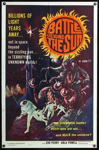 2r087 BATTLE BEYOND THE SUN 1sheet '62 Russian sci-fi, terrifying unknown worlds, cool monster art!