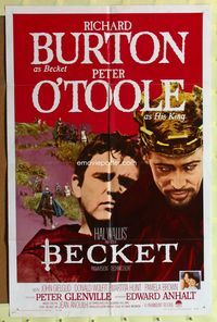 2r093 BECKET one-sheet movie poster '64 Richard Burton as Becket, Peter O'Toole, John Gielgud