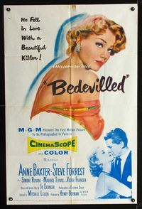 2r094 BEDEVILLED one-sheet movie poster '55 artwork of beautiful killer Anne Baxter!