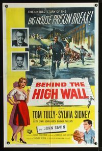 2r095 BEHIND THE HIGH WALL 1sheet '56 Tully, smoking Sylvia Sidney, cool big house prison break art!