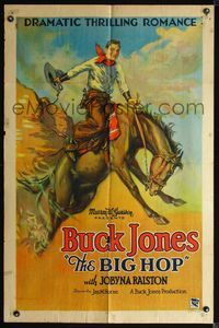 2r006 BIG HOP style A 1sheet '28 wonderful stone litho art of cowboy Buck Jones on rearing stallion!