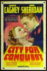 2r014 CITY FOR CONQUEST 1sh '40 great romantic art of boxer James Cagney & beautiful Ann Sheridan!