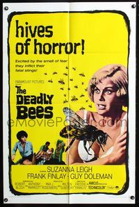 2r198 DEADLY BEES 1sheet '67 hives of horror, fatal stings, image of sexy near-naked girl attacked!