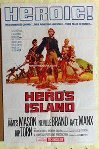 2r377 HERO'S ISLAND one-sheet poster '62 art of James Mason, Neville Brand, Kate Manx & Rip Torn!