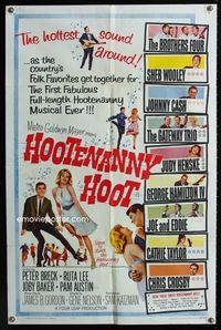 2r399 HOOTENANNY HOOT one-sheet movie poster '63 Johnny Cash and a ton of top country music stars!