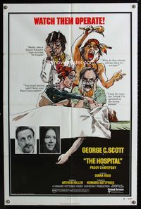 2r402 HOSPITAL style B one-sheet poster '71 George C. Scott, Paddy Chayefsky, watch them operate!