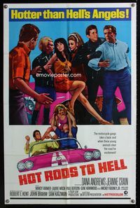 2r408 HOT RODS TO HELL one-sheet poster '67 Dana Andrews, Jeanne Crain, Hotter than Hell's Angels!
