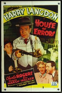 2r411 HOUSE OF ERRORS one-sheet '42 great close up image of Harry Langdon holding gun & candle!