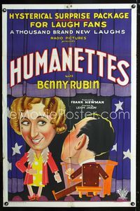 2r007 HUMANETTES 1sheet '30 cool cartoony stone litho art of piano-playing Benny Rubin & June Clyde!