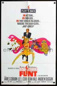 2r428 IN LIKE FLINT one-sheet movie poster '67 secret agent James Coburn, cool Bob Peak art!