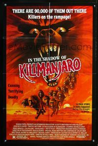 2r430 IN THE SHADOW OF KILIMANJARO one-sheet poster '86 cool art of rampaging deadly wild baboons!