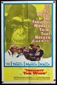 2r434 INHERIT THE WIND style B 1sheet '60 Spencer Tracy, Fredric March, Gene Kelly, chimp with book!