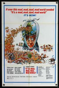 2r446 IT'S A MAD, MAD, MAD, MAD WORLD one-sheet movie poster R70 great Jack Davis artwork!
