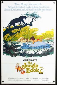 2r461 JUNGLE BOOK one-sheet R78 Walt Disney cartoon classic, great image of all Mowgli & Baloo!