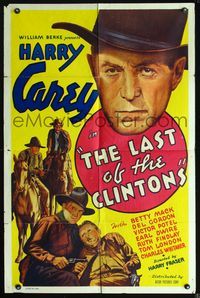 2r009 LAST OF THE CLINTONS one-sheet poster '35 cool art of cowboy Harry Carey, plus huge headshot!