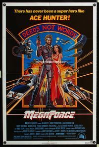 2r607 MEGAFORCE one-sheet movie poster '82 cool art of super hero Barry Bostwick as Ace Hunter!