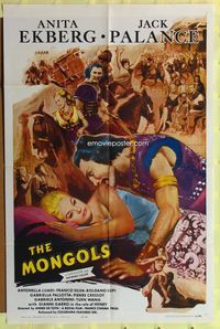 2r616 MONGOLS one-sheet movie poster '62 Jack Palance menaces Anita Ekberg!