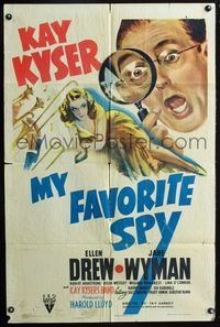2r624 MY FAVORITE SPY style A 1sh '42 cool art of detective Kay Kyser spying on sexiest Ellen Drew!