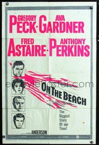 2r648 ON THE BEACH one-sheet '59 art of Gregory Peck, Ava Gardner, Fred Astaire & Anthony Perkins!