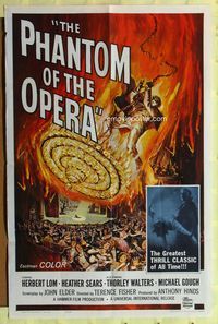 2r671 PHANTOM OF THE OPERA one-sheet '62 Hammer horror, Herbert Lom, cool art by Reynold Brown!