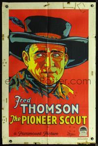 2r005 PIONEER SCOUT style A one-sheet '28 really colorful art of cowboy Fred Thompson in cool hat!