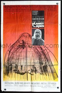 2r683 PLANET OF THE APES one-sheet '68 Charlton Heston, classic sci-fi, cool image of caged humans!