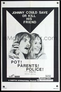 2r689 POT PARENTS POLICE one-sheet '74 Johnny could save or kill his friend, pot, parents, police!