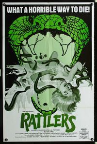 2r704 RATTLERS one-sheet '75 wild snake eats sexy girl in bathtub image, what a horrible way to die!