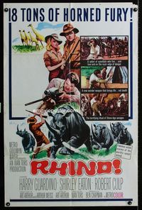 2r728 RHINO one-sheet movie poster '64 Robert Culp, Shirley Eaton, Africa, Reynold Brown art!