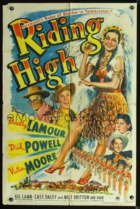 2r732 RIDING HIGH style A one-sheet movie poster '43 Dorothy Lamour in Indian headdress, Dick Powell