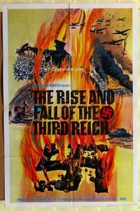 2r734 RISE & FALL OF THE THIRD REICH one-sheet '68 book by William L. Shirer, burning swastika!