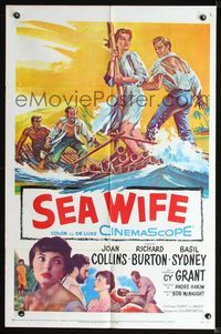 2r768 SEA WIFE one-sheet movie poster '57 Joan Collins, Richard Burton, cool castaway artwork!