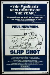 2r801 SLAP SHOT style B one-sheet movie poster '77 Paul Newman, funny hockey art by R.G.!