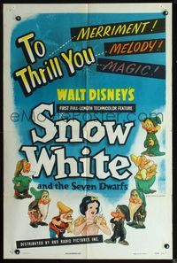 2r811 SNOW WHITE & THE SEVEN DWARFS style A 1sheet R44 Disney cartoon classic, cool different art!