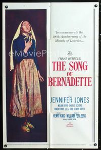 2r816 SONG OF BERNADETTE one-sheet poster R58 full-length art of Jennifer Jones by Norman Rockwell!