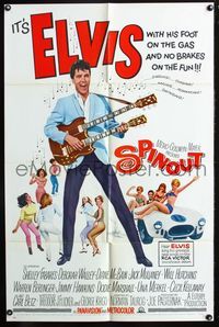 2r820 SPINOUT one-sheet movie poster '66 Elvis playing a double necked guitar, no brakes on the fun!