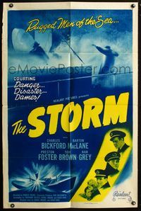 2r832 STORM one-sheet R48 Charles Bickford, Barton MacLane & Preston Foster at sea in foul weather!